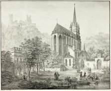 Collegiate Church of Our Lady, with Castle Schoenberg at Oberwesel on the Rhine, 1822. Creator: Domenico Quaglio II.