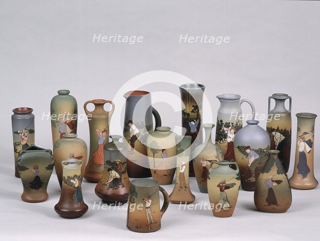 Collection of Weller Dickins Ware from the late 1800s. Artist: Weller Pottery Company