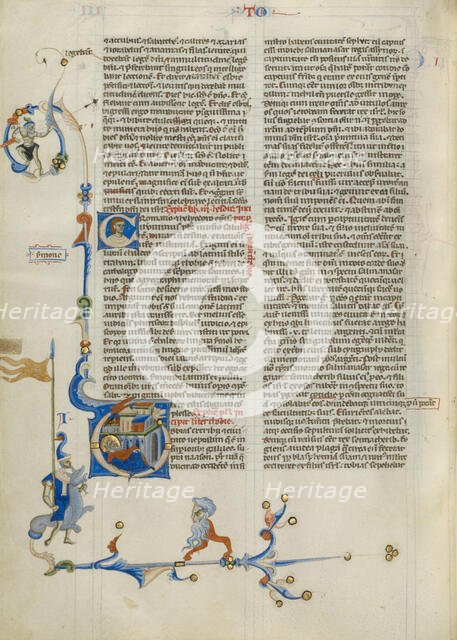 Initial V: Tobit Sleeping; Abbey Bible, about 1250-1262. Creator: Unknown.