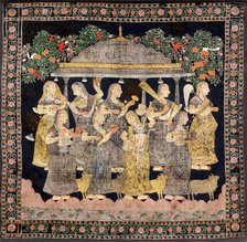 Nine Gopis (Pichwai Painting), End of 19th century. Creator: Indische Kunst.