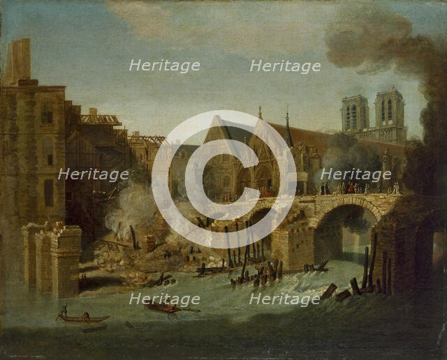 Le Petit-Pont, après l'incendie de 1718, 1718. Creator: Jean-Baptiste Oudry.