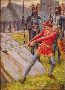 'Arthur Draws the Sword from the Stone', 1911.  Artist: Walter Crane.