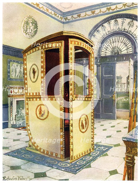 Painted and lacquered sedan chair with domed top, 1911-1912.Artist: Edwin Foley