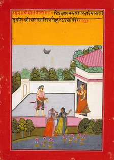Pleasure at the Lover's Arrival, Folio from a Satsai (Seven Hundred Verses..., c1770. Creator: Unknown.