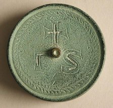 Three Round Copper-Alloy Balance Weight with Cross, Byzantine, 8th-9th century. Creator: Unknown.