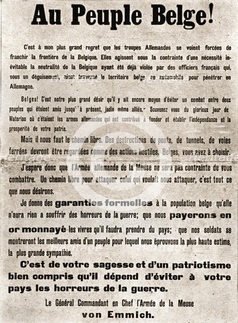 ''L'Ennemi en Belgique; La proclamation de l'armee allemande aux population Belges', 1914. Creator: Unknown.