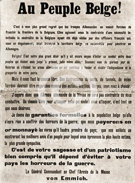 ''L'Ennemi en Belgique; La proclamation de l'armee allemande aux population Belges', 1914. Creator: Unknown.