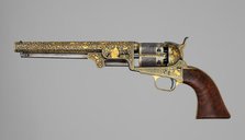 Gold-inlaid Colt Model 1851 Navy Revolver (serial no. 20133), with Case and Accessories, ca. 1853. Creator: Samuel Colt.