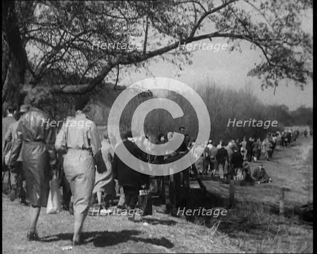 Large Group of People Hiking Together, 1933. Creator: British Pathe Ltd.
