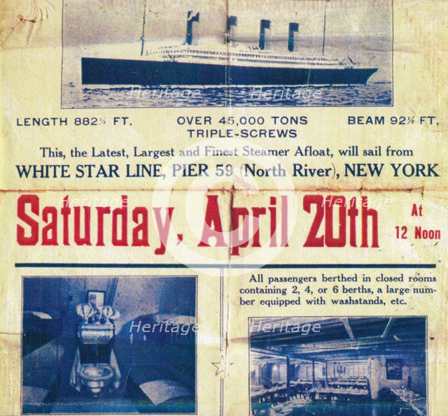 White Star Line poster to promote the Titanic's return trip from New York, 1912. Artist: Unknown.