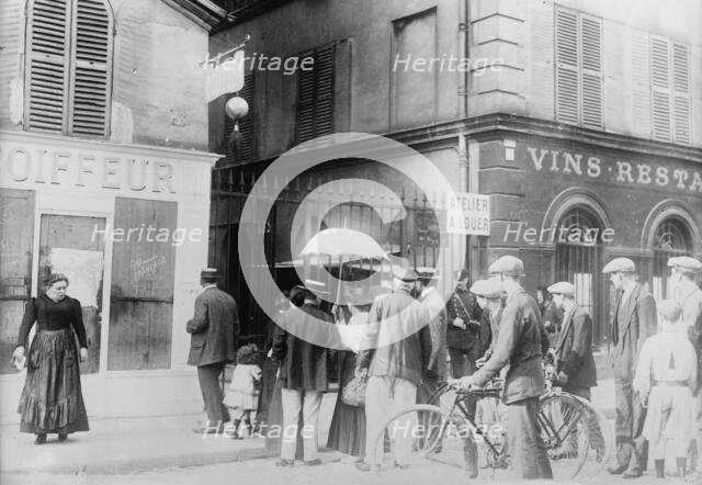 Where bomb fell in Rue Des Recollets, Aug 1914. Creator: Bain News Service.