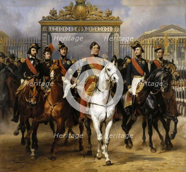 Louis Philippe and his sons to horse at this leave Versailles of lock, June 10, 1837. Artist: Vernet, Horace (1789-1863)