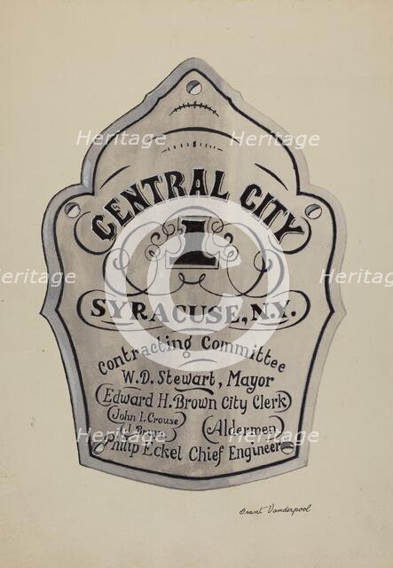 Engraved Name Plate, 1935/1942. Creator: Grant Vanderpool.