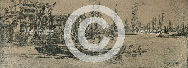 'Thames Warehouses', 1859, (1904). Artist: James Abbott McNeill Whistler.