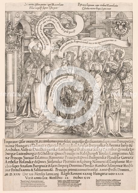 Maximilian Presented by His Patron Saints to the Almighty, 1519. Creator: Hans Springinklee (German, 1540).