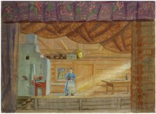 Stage design for the play Virineya by Lidia Seyfullina, 1925. Artist: Kustodiev, Boris Michaylovich (1878-1927)