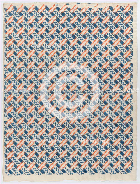 Sheet with overall orange and blue geometric pattern, late 18th-mid-..., late 18th-mid-19th century. Creator: Anon.