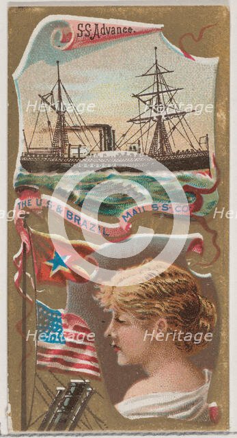 Steamship Advance, The U.S. and Brazil Mail Steamship Company, from the Ocean and River St..., 1887. Creator: Unknown.