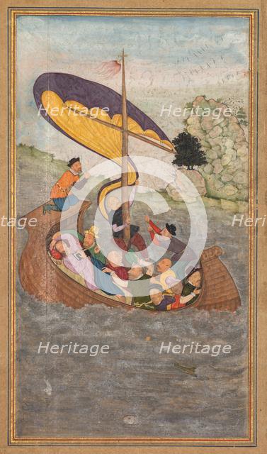 Jesus being awakened during a tempest on the Sea of Galilee, from a Mir’at al-quds..., 1602-1604. Creator: Unknown.