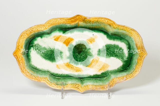 Elongated Foliate Dish with Fish and Central Floret, Liao or Jin dynasty, 10th/11th century. Creator: Unknown.