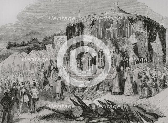 Don Pelayo, the prelates and the Christian warriors giving thanks to the Eternal on..., 722 (1853). Creator: Unknown.