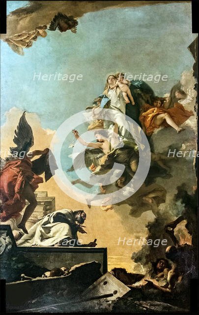 Our Lady of Carmel giving the scapular to Saint Simon Stock, 1749. Creator: Tiepolo, Giambattista (1696-1770).