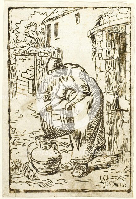 Woman Filling Water-Cans, 1854. Creator: Pierre Millet.