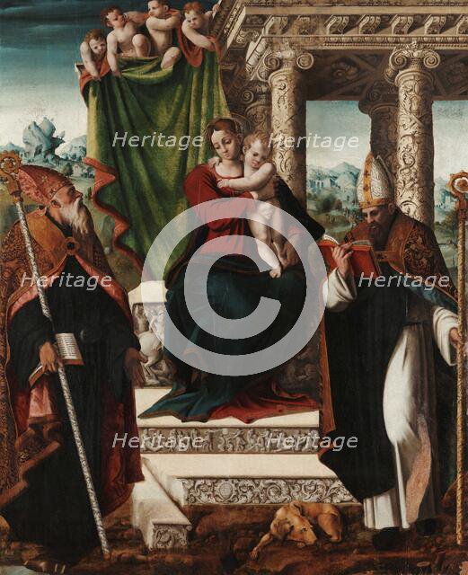 Madonna and Child with Saints Augustine and Bernard, c1535. Creator: Giordano, Stefano (active Mid of 16th cen.).