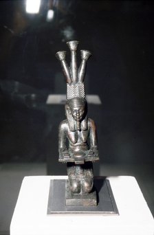 Bronze Spirit of the Nile statuette with offering, Late Period, c664BC-323BC.  Artist: Unknown.