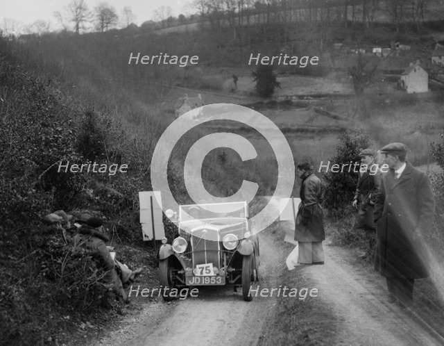 Wolseley Hornet of Miss P Goodban, North West London Motor Club London-Gloucester Trial, 1932. Artist: Bill Brunell.
