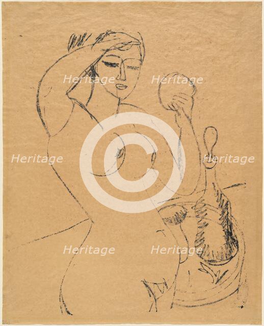 Nude Girl at her Toilette, 1912. Creator: Ernst Kirchner.