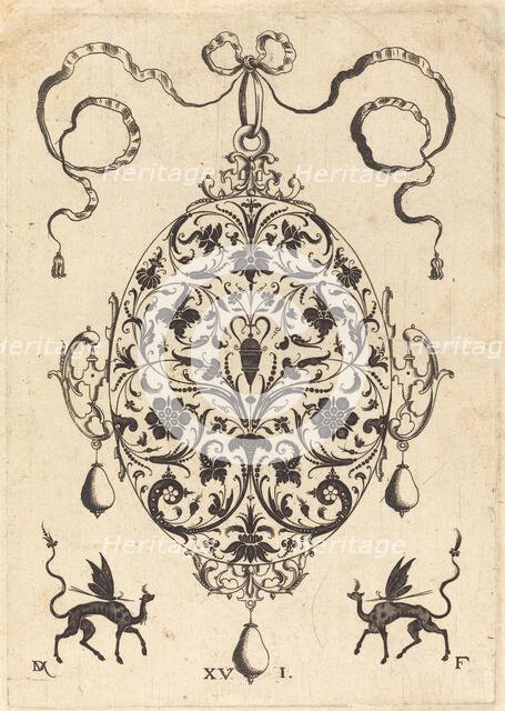 Large Pendant, Upright Oval with Floral Ornament, 1596. Creator: Daniel Mignot.