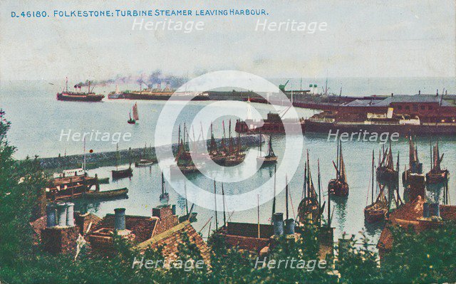 'Folkestone: Turbine Steamer Leaving Harbour, late 19th-early 20th century. Artist: Unknown.