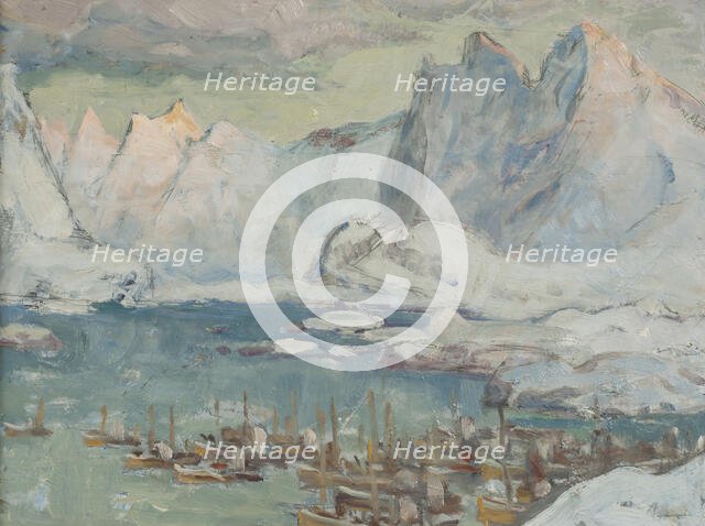 Svolvaer Harbour at the Height of the Fishing Season.Study from Lofoten, 1934. Creator: Anna Katarina Boberg.