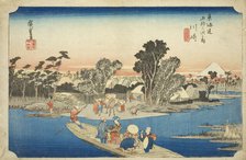 Kawasaki: The Rokugo Ferry (Kawasaki, Rokugo watashibune), from the series "Fifty..., c. 1833/34. Creator: Ando Hiroshige.