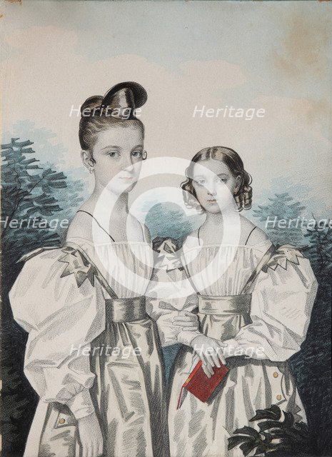 Portrait of Sisters Anna Petrovna (1822-1905) and Elena Petrovna (1824-1860) Ushakov, 1830s. Artist: Hampeln, Carl, von (1794-after 1880)
