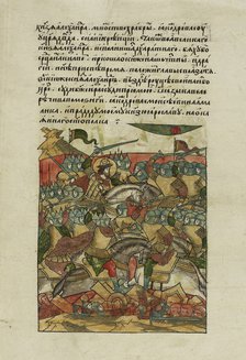 The Battle of the Ice on April 5, 1242 at Lake Peipus (From the Illuminated Compiled Chronicle), ca 1568—1576. Artist: Anonymous  