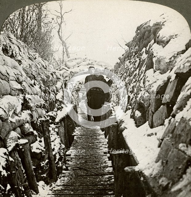 Winter in the Belgian trenches at Nieupoort, Belgium 20th century.Artist: Realistic Travels Publishers