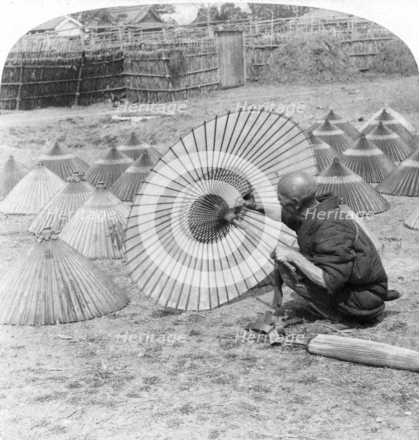 A Japanese umbrella maker, Kobe, Japan, 1896.Artist: Underwood & Underwood