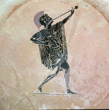 Greek vase painting of a Greek soldier with a trumpet. Artist: Unknown