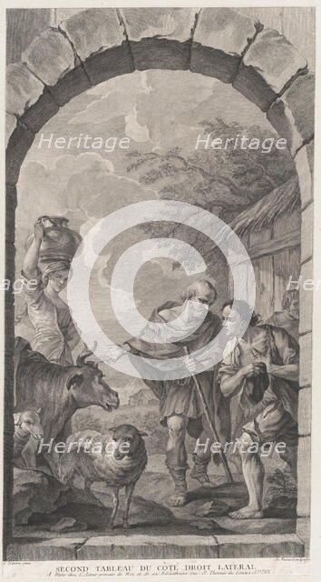 The Chapel of the Enfants-Trouvés in Paris: Groupe des bergers devant une chaumière, 1757. Creator: Etienne Fessard.