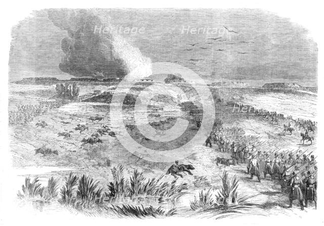 The Civil War in America: Federals advancing on the abandoned Confederate positions..., 1862. Creator: Unknown.