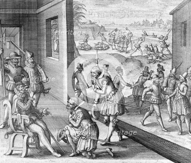 The Spanish capture Fort Caroline, 1565 (1631). Artist: Unknown