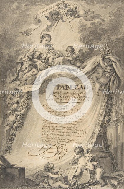 Diploma for the Freemasons of Bordeaux, after François Boucher, 1766. Creator: Pierre Philippe Choffard.