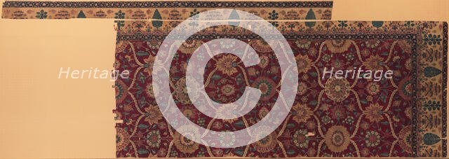 Fragments of a Carpet with Lattice and Blossom Pattern, India or present-day Pakistan, ca. 1650. Creator: Unknown.