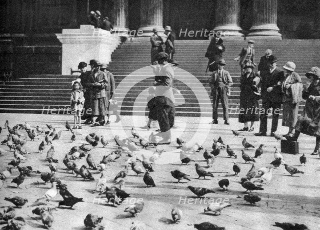 Pigeons in Trafalgar Square, London, 1926-1927. Artist: Unknown