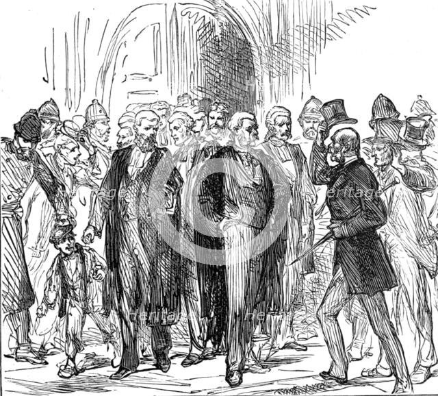 The End of the Tichborne Trial: "How has it gone, Sir?", 1874. Creator: Unknown.