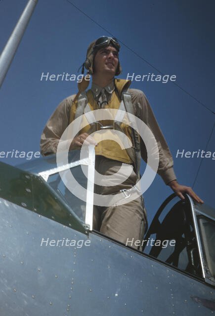 Marine Corps lieutenant studying glider piloting at Page Field, Parris Island, S.C., 1942. Creator: Alfred T Palmer.