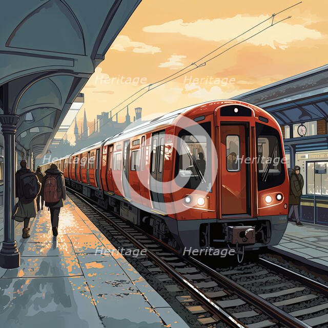 AI IMAGE - An illustration of a London Underground train, 2023. Creator: Heritage Images.