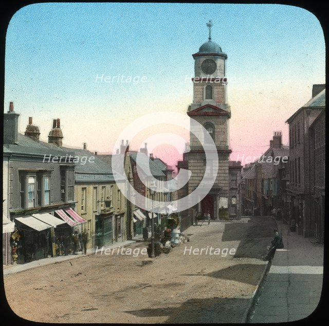 Town Hall and Market Street, Penryn, Cornwall, late 19th or early 20th century. Artist: Church Army Lantern Department